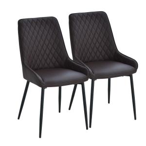 HOMCOM PU Leather Set-of-2 Rhombus Tufted Dining Chairs Brown