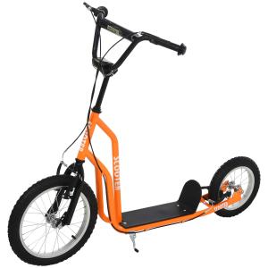 HOMCOM Youth Scooter Front and Rear Caliper Dual Brakes 16-Inch Inflatable Front Wheel Ride On Toy For Age 5+