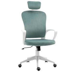 Vinsetto High-Back Office Chair Velvet Style Fabric Computer Home Rocking with Wheels, Rotatable Liftable Headrest, Cyan