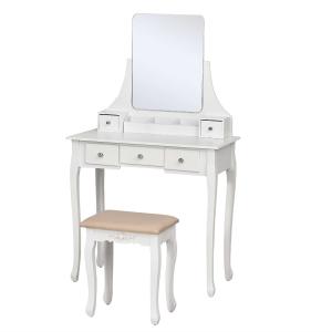 HOMCOM Dressing Table Set with 360° Spin Mirror and Cushioned Stool, Makeup Vanity Dresser Desk with 5 Drawers for Bedroom, White
