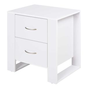 HOMCOM 2 Drawer Modern Boxy Bedside Table w/ Handles Elevated Base Melamine Coating Bedroom Storage Furniture Night Stand Organisation White