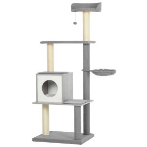 PawHut Multi-level Cat Tree with Sisal-Covered Scratching Posts, House and Baskets Activity Center for kittens Cat Tower Furniture Grey White