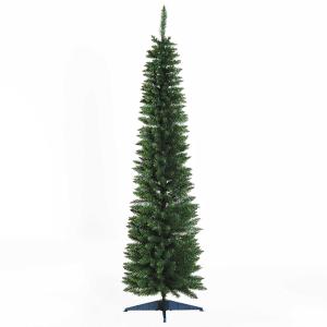 HOMCOM 1.8m 6ft Artificial Pine Pencil Slim Tall Christmas Tree with 390 Branch Tips Xmas Holiday Décor with Stand