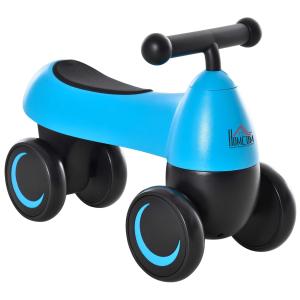 HOMCOM Qaba Toddler Sliding Car Ride-on Toy Sliding Walking Bike No Pedal Infant 4 Wheels Baby Bicycle Indoor Outdoor First Birthday for Boys Girls 18 - 36 months Blue