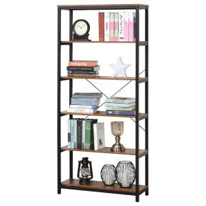 HOMCOM Retro Industrial Bookcase Storage Shelf Closet Floor Standing Display Rack with 6 Tiers, Metal Frame for Living Room & Study