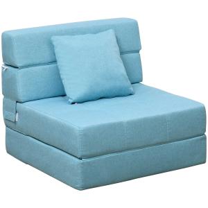 HOMCOM Convertible Floor Sofa Bed Recliner Fabric Upholstered Sleeper Lounge Futon with Pillow for Living Room, Blue