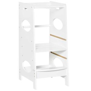 HOMCOM Kids Step Stool Toddler Kitchen Stool Learning Tower with Adjustable Standing Platform for Kids Kitchen Counter White