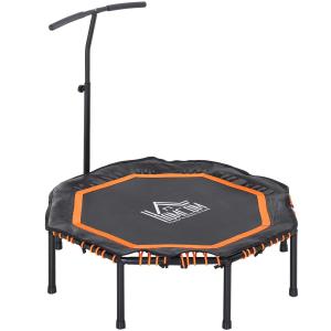 HOMCOM 45” Octagonal Mini Trampoline Rebounder Indoor Outdoor Mini Jumper with Adjustable Handle - Orange