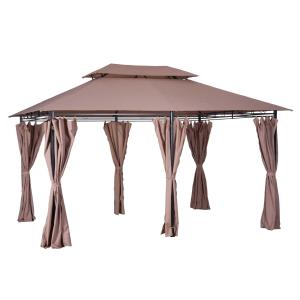 Outsunny 4m x 3(m) Metal Gazebo Canopy Party Tent Garden Pavillion Patio Shelter Pavilion with Curtains Sidewalls Khaki