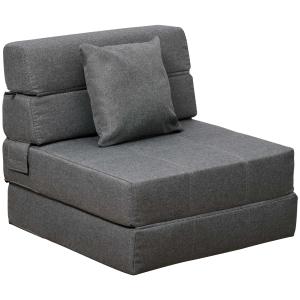 HOMCOM Convertible Floor Sofa Bed Recliner Fabric Upholstered Sleeper Lounge Futon with Pillow for Living Room, Grey