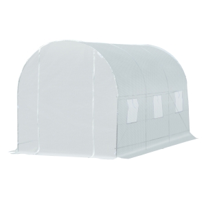 Outsunny 3.5 x 2 x 2 m Large Galvanized Steel Frame Outdoor Poly Tunnel Garden Walk-In Patio Greenhouse - White