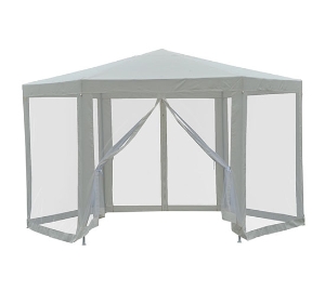 Outsunny Netting Gazebo Hexagon Tent Patio Canopy Outdoor Shelter Party Activities Shade Water Resistant (Creamy White)