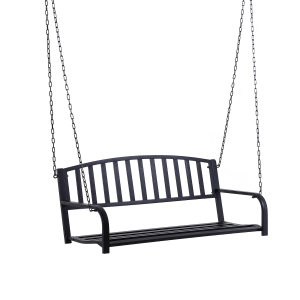 Outsunny Outdoor Garden Patio 2 Seater Metal Swing Chair Porch Balcony Bench Loveseat Minimalist Style - Black